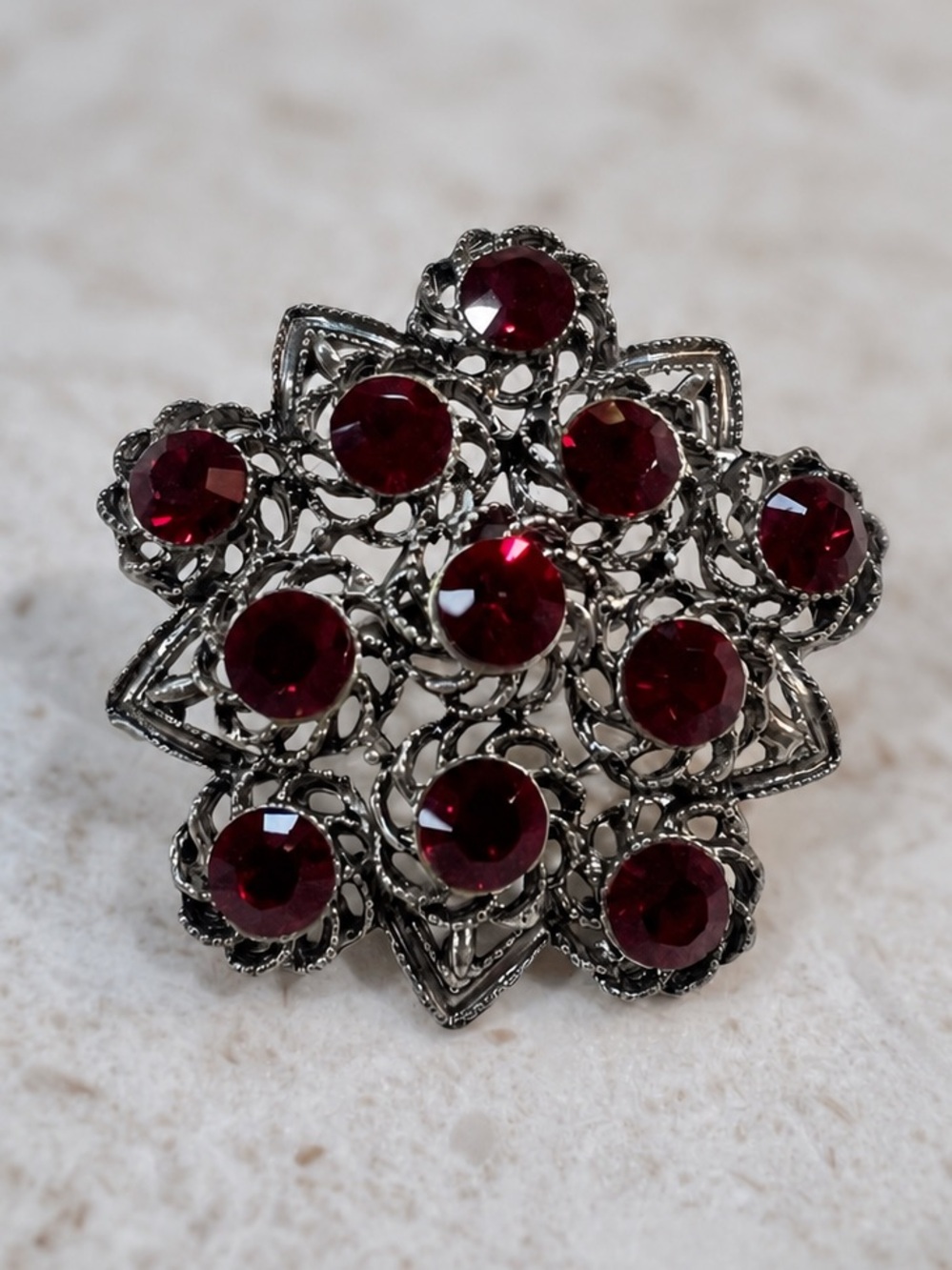 Austrian Crystal Gothic Ruby-Red Statement Ring